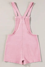 Pink knot straps denim overalls with white tank top