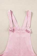 Light pink corduroy knot straps denim overalls dress with bow ties