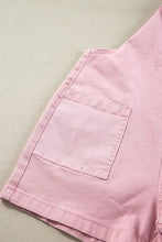 Pink knot straps denim overalls with white tank top and pink pocketed cotton shorts