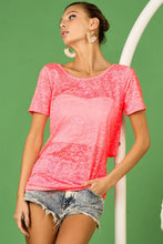 Pink Lace Burn Out Knit Top with Double Twist Back Detail