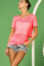Pink Lace Burn Out Knit Top with Double Twist Back Detail