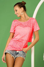 Pink Lace Burn Out Knit Top with Double Twist Back Detail