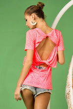 Pink Lace Burn Out Knit Top with Double Twist Back Detail