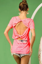 Pink Lace Burn Out Knit Top with Double Twist Back Detail Woman T Shirts