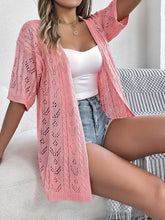 Pink openwork open half sleeve cardigan with lace detailing