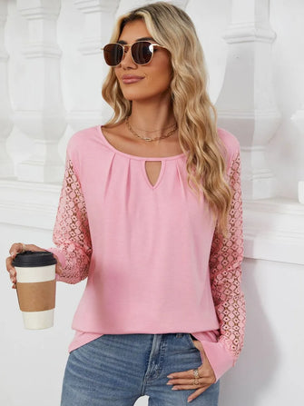 Pink Lace Sleeve Long Sleeve Blouse for Women Blush Pink