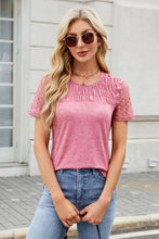 Pink Lace Sleeve Smocked Cutout Semi Sheer Top for Women Dusty Pink