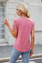Pink Lace Sleeve Smocked Cutout Semi Sheer Top for Women