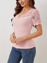 Pink Lace Trim Eyelet Embroidered Summer Top for Women