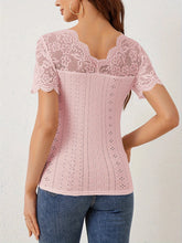 Pink Lace Trim Eyelet Embroidered Summer Top for Women