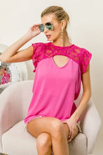 Pink Lace Trimmed French Terry Knit Top for Women Woman T Shirts