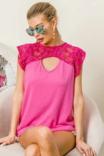 Pink Lace Trimmed French Terry Knit Top for Women Woman T Shirts