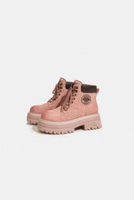 Pink Leather Platform Combat Boots for Women