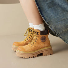 Pink Leather Platform Combat Boots for Women