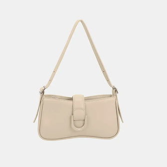 Pink Leather Shoulder Bag with Buckle in PU Faux Leather Taupe One Size Shoulder Bags