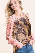 Pink Leopard Print Cut-Out Long Sleeve Top for Women BLUSH MUSTARD