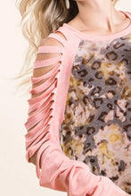 Pink Leopard Print Cut-Out Long Sleeve Top for Women