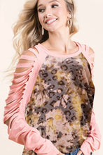 Pink Leopard Print Cut-Out Long Sleeve Top for Women
