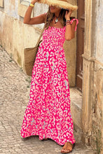 Pink Leopard Print Maxi Dress with Ruffles Hot Pink