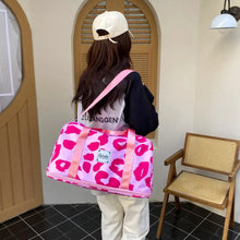 Pink Leopard Print Oxford Cloth Duffel Bag Large Travel Tote Travel Bags