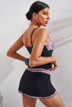 Pink Leopard Print Tankini Swimsuit for Women with Skirt Bottom