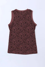 Brown leopard printed round neck tank with mesh panels