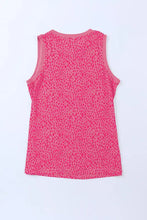 Pink leopard printed round neck tank with mesh panels and knot detail