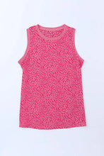 Pink leopard printed round neck tank with mesh panels