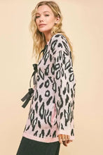 Pink Leopard Ribbon Tie Loose Fit Cardigan for Women Woman Outerwear