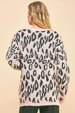 Pink leopard ribbon tie loose fit cardigan for women