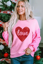 LOVE Heart Sequin Dropped Shoulder Sweatshirt Pink Woman Sweatshirts
