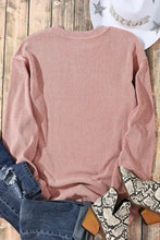 Pink long sleeve ribbed knit top with bow sequin round neck