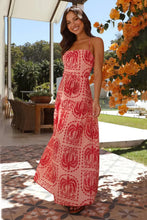 Pink Maxi Dress with Red Palm Tree Pattern Coral