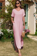 Pink Maxi Dress with Side Slit and Pockets