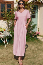 Pink Maxi Dress with Side Slit and Pockets