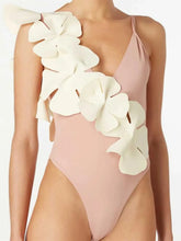 Pink One Piece Swimsuit with White Floral Embellishments