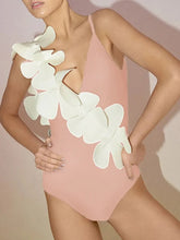 Pink One Piece Swimsuit with White Floral Embellishments