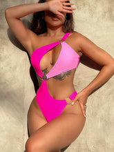 Pink One-Shoulder Ring Detail Swimsuit Hot Pink S Swimwear