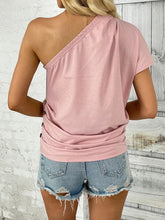 Pink One Shoulder Top with Short Sleeve Length