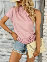 Pink One Shoulder Top with Short Sleeve Length