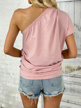 Pink One Shoulder Top with Short Sleeve Length Woman T Shirts