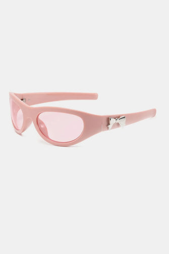 Pink Oval Sunglasses with Bow and UV400 Protection Dusty Pink One Size