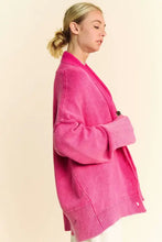 Hot pink oversized Dani shawl collar ribbed knit blazer with ruffles