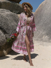 Pink Paisley Print Kimono Beach Cover-Up for Women Pink