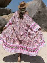 Pink Paisley Print Kimono Beach Cover-Up for Women Swimwear Cover-Ups