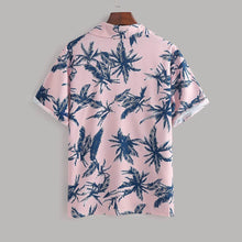 Pink Palm Tree Print Men's Two Piece Shirt and Shorts Set