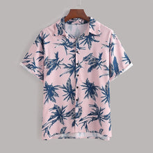 Pink Palm Tree Print Men's Two Piece Shirt and Shorts Set