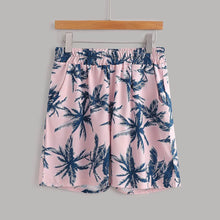 Pink Palm Tree Print Men's Two Piece Shirt and Shorts Set