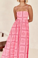 Pink Patterned Maxi Sundress with Ruched and Smocked Details