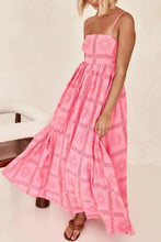 Pink Patterned Maxi Sundress with Ruched and Smocked Details